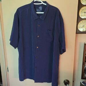 Tommy Bahama Blue 100% Silk Casual Button Down Shirt XXL